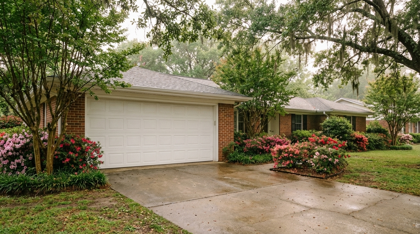 Corroded garage door spring showing rust damage from Alabama humidity