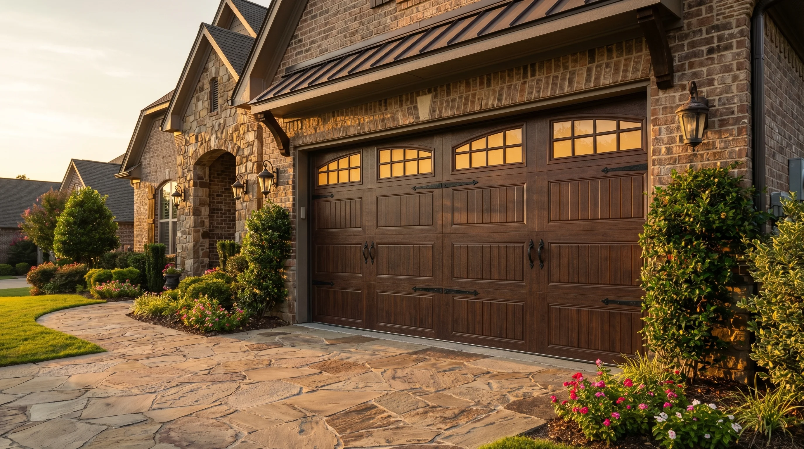 Custom garage door design in Alabama - carriage-house style door on upscale home