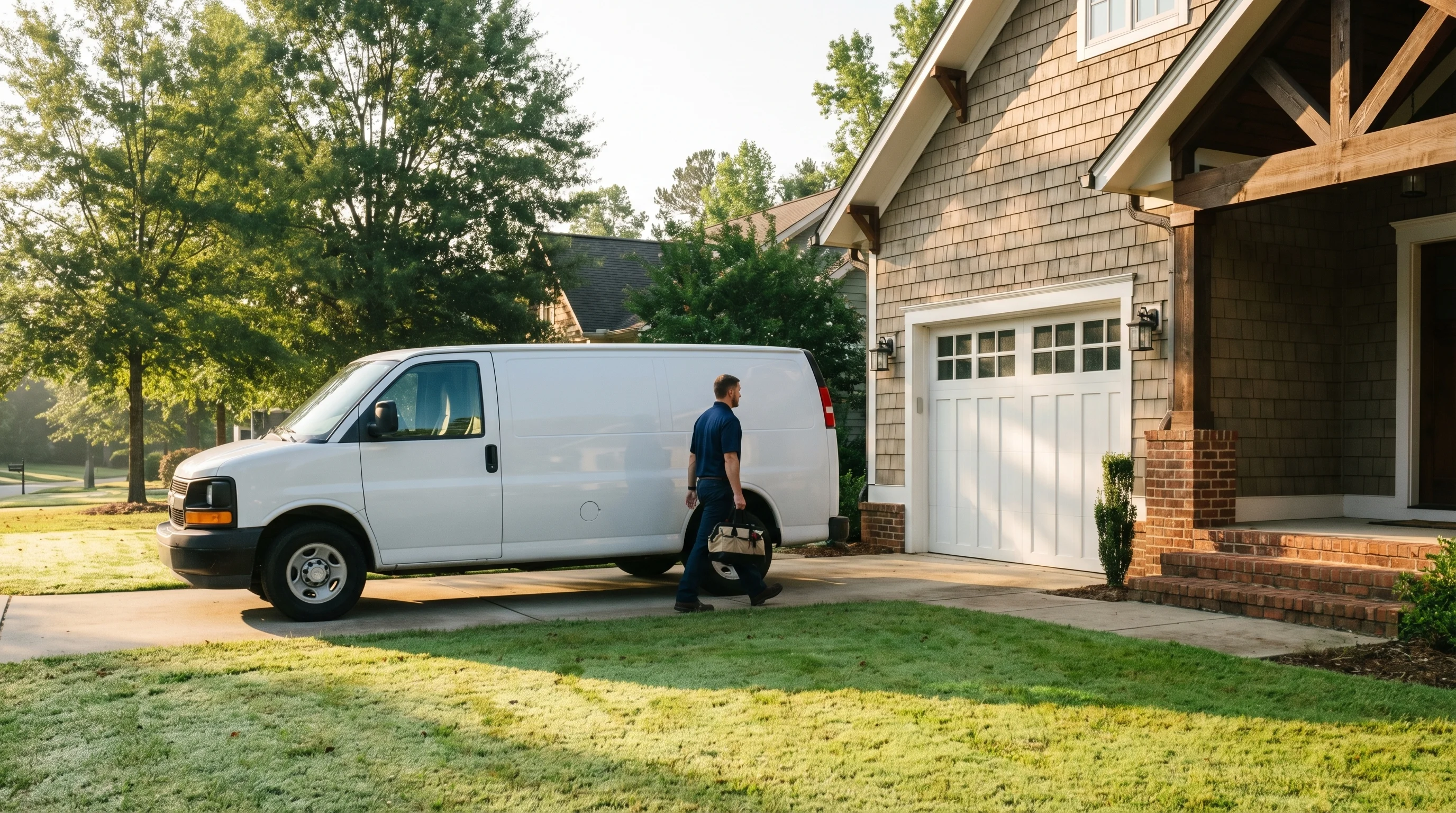 Garage door extension spring repair in Alabama - technician replacing broken extension spring on residential garage